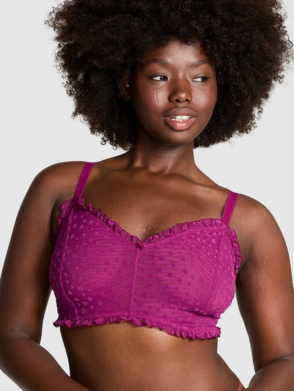 PINK Victoria's Secret Magenta Star Lace Bra Bralette Thriller Purple NWT